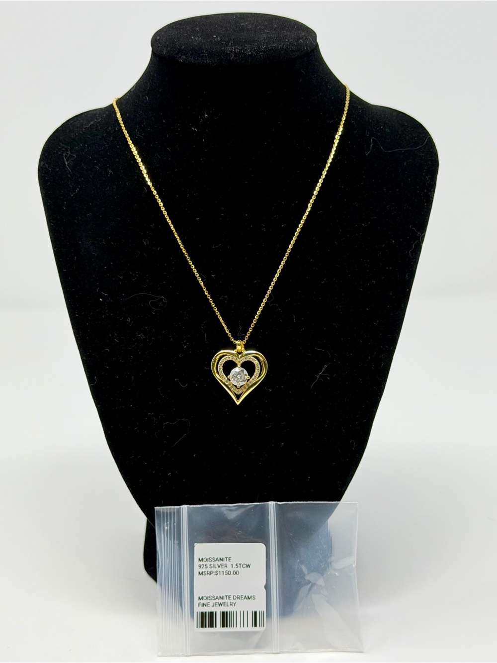 1.5 tcw Moissanite Heart Pendant Necklace with Round Center Stone - Gold
